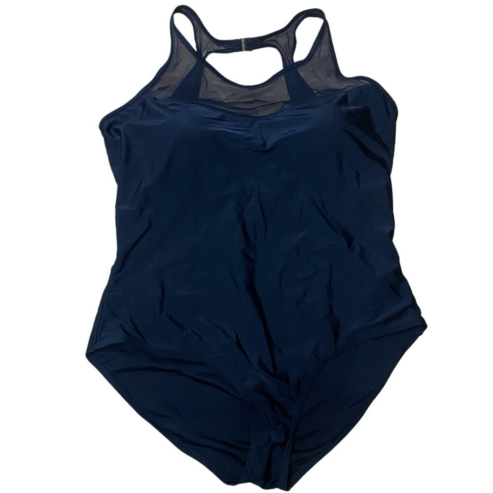 Swimsuits For All Black Mesh High Neck One Piece Swimsuit Size 24